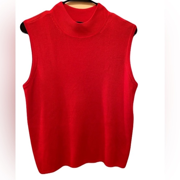 Preston & York Red Sleeveless Sweater Mock Neck Large Christmas Top Stretchy - Picture 1 of 6